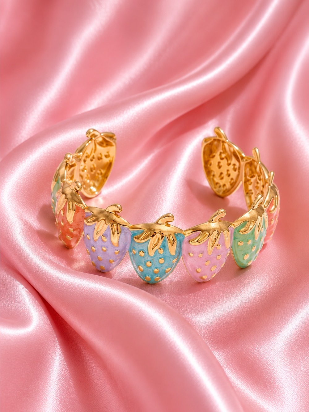 Strawberry Pastel Multicolor Gold Bangle Bracelet